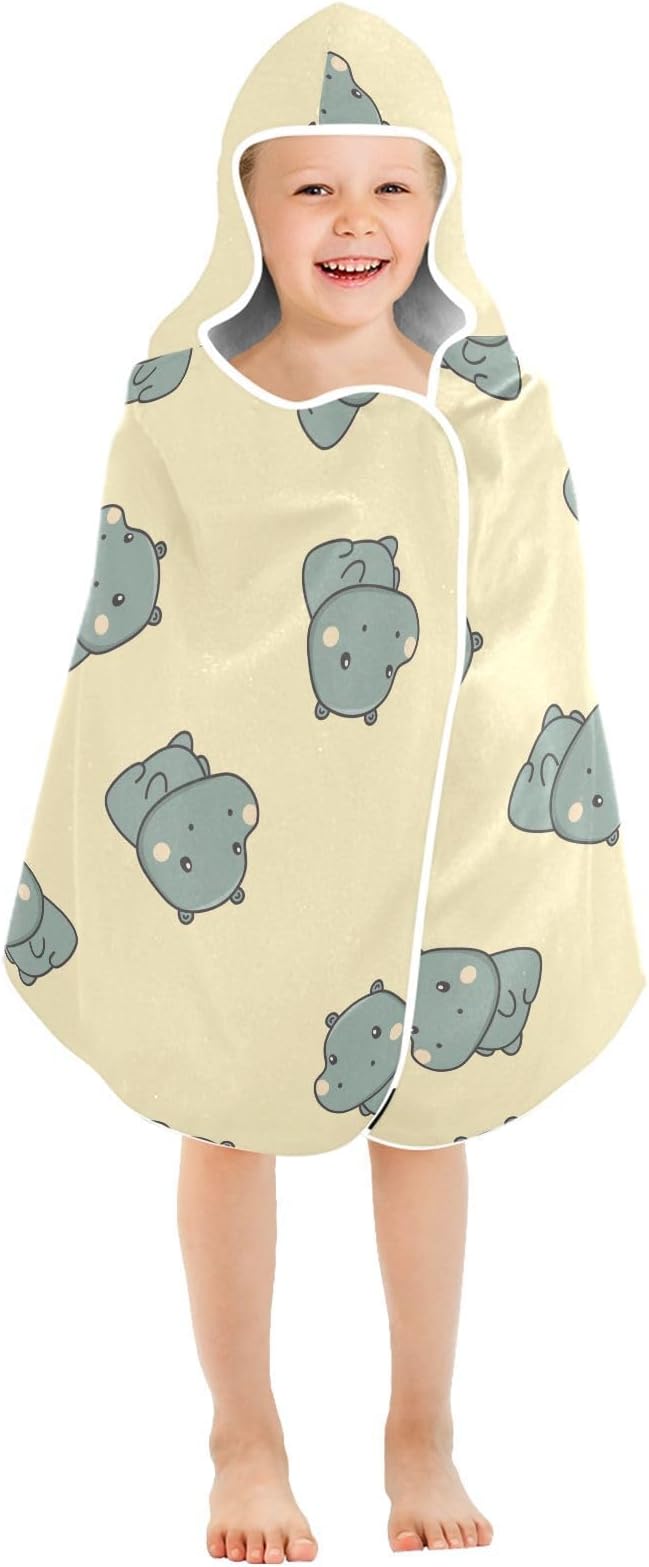 susiyo Kids Hooded Bath Towel Cute Gray Hippo Beach Towel for Kids 23.5 x 50 Inch Microfiber Soft Absorbent Quick Dry Bath Swim Pool Towel Wrap Poncho Bathrobe with Hood for Kids Toddler