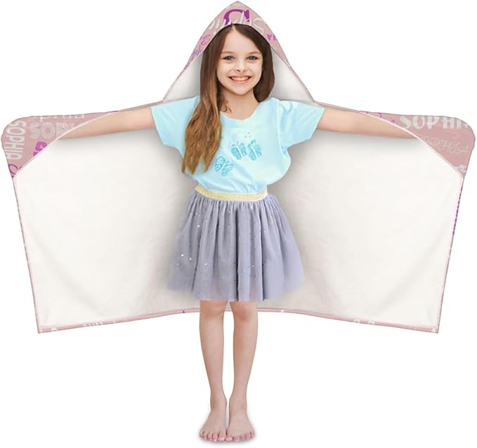 Personalized Beach Towel for Boys Girls - Toddler Towels with Hood Snaps - Personalize Towel with Your Name, Light Pink Solid Color