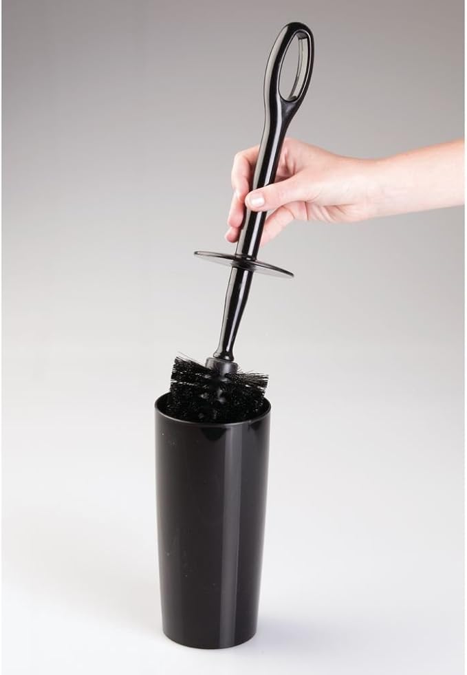 InterDesign Moda Toilet Bowl Brush and Holder - Bathroom Cleaning Storage, Black