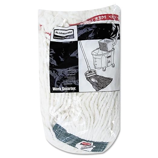 Rubbermaid Commercial Web Foot Shrinkless Wet Mop, Medium, 1-Inch Green Headband, White, Heavy Duty Industrial Wet Mop For Floor Cleaning Office/School/Stadium/Lobby/Restaurant