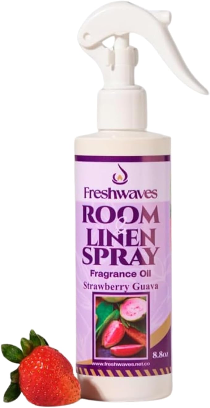 Freshwaves Room & Linen Spray | Strawberry Guava Fragrance Oil | 8oz Air Freshener | Odor Eliminator for Living Room, Bedroom, Bathroom & Office