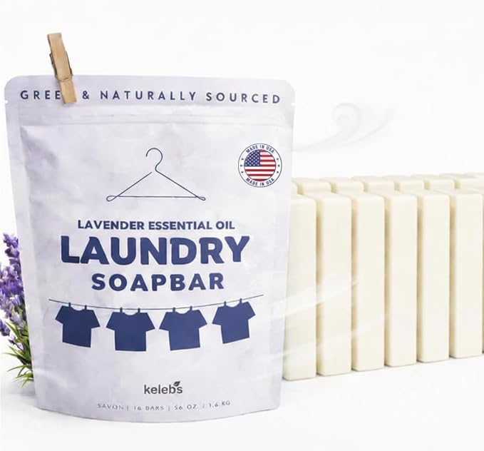 Organic Laundry Soap Bar with Lavender for Sensitive Skin - Delicate Stain Remover Clothes, Underwear, Collar - 16 PCS