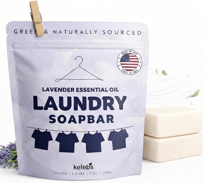 Laundry Soap Bar with Lavender for Sensitive Skin - Delicate Stain Remover Clothes, Underwear, Collar - 2 PCS