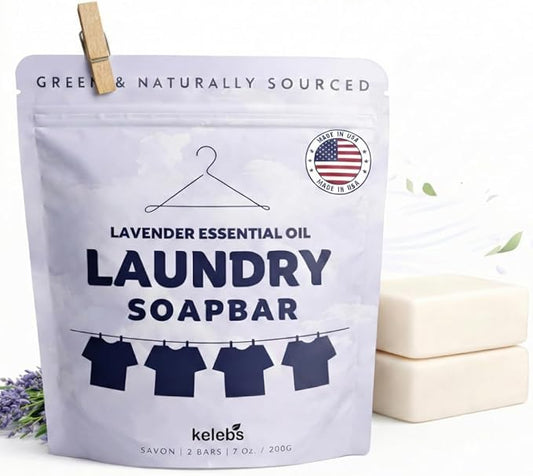 Laundry Soap Bar with Lavender for Sensitive Skin - Delicate Stain Remover Clothes, Underwear, Collar - 2 PCS