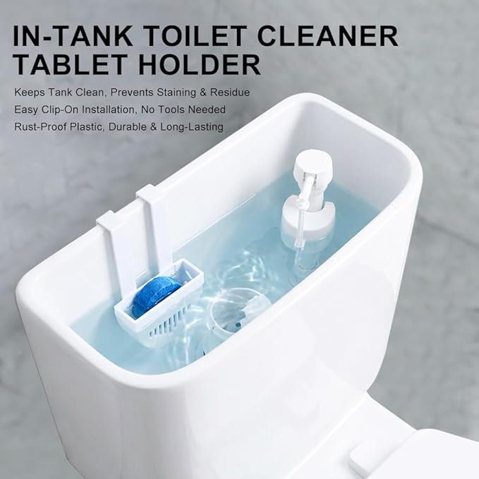 2Pcs Toilet Tank Cleaning Tablet Holder, Hanging Toilet Cleaner Box Tablet Bracket Preventing Dissolved from Polluting Water Tank Fits Most Standard Toilets Tanks, w/Brush