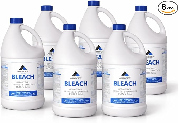 Liquid Chlorine Bleach Gallon – 6Pcs 1 Gallon Jug Bleach for Laundry, Household Cleaning, Commercial Use - Highly Concentrated Formula Bathroom Cleaner Ideal for Kitchen Surfaces, Tiles, Floors