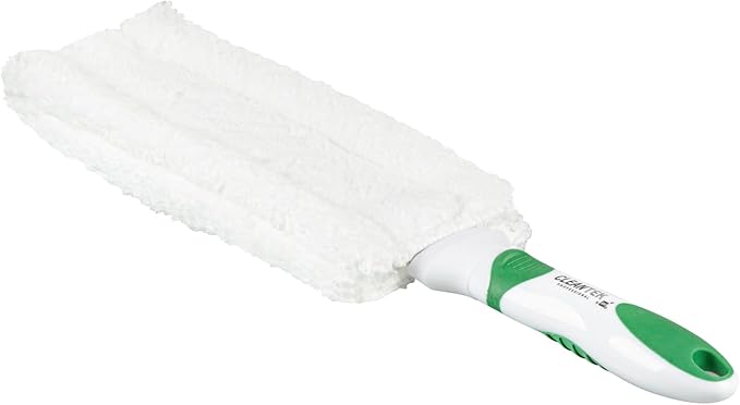 Restaurantware Duster 10 Pack of 14.7 x 3.4 x 1.1 Inch Cotton Duster Washable Multipurpose Cleaning Tool Non-Slip Handle Green and White Dust Remover Tool
