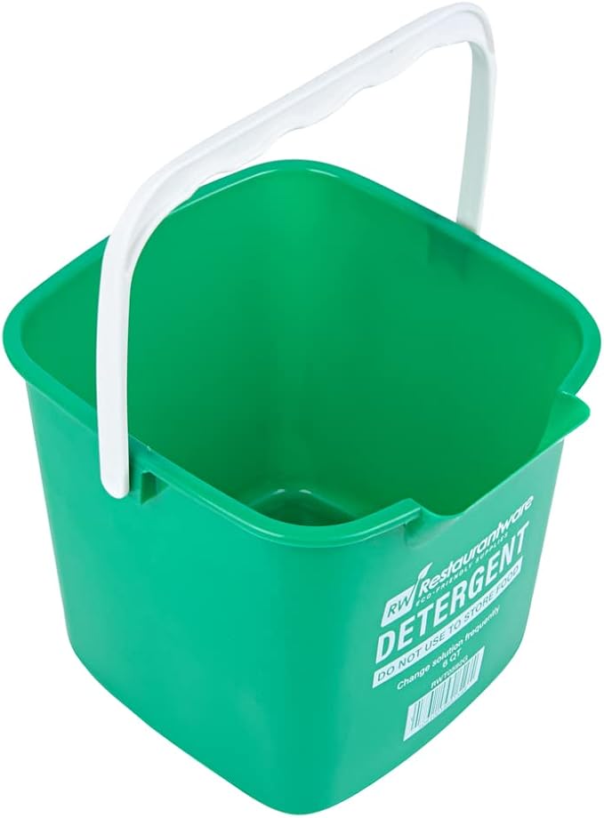 RW Clean 6 Quart Cleaning Buckets, 10 Detergent Square Buckets - With Measurements, Built-In Spout And Handle, Green Plastic Utility Buckets, For Home Or Commercial Use, - Restaurantware