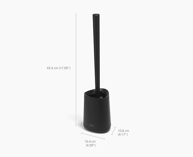Joseph Joseph Flex 360 Lite, Advanced Smart Toilet Brush and Small Storage Holder Set with Anti-drip, Anti-Clog, Triple-Action Replaceable Brush Head - Black