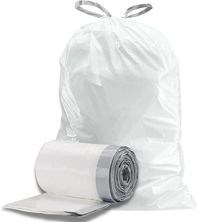 Plasticplace Trash Bags, Compatible with Simplehuman Code H, 8-9 Gallon Trash Can Liners, White Drawstring Garbage Bags, 100 Count Heavy Duty