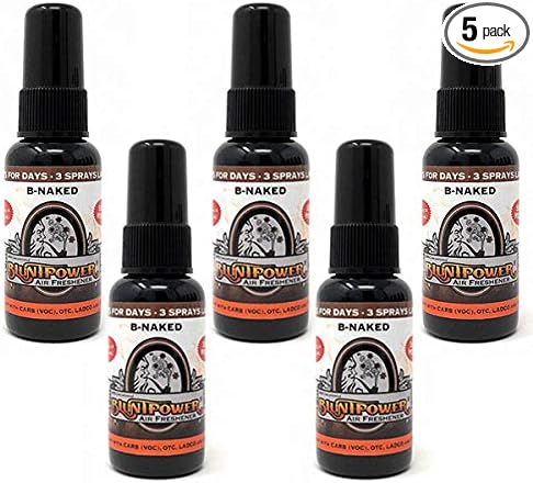 BluntPower (B-Naked, 5 Pack) Concentrated Air Freshener - Premium Oil Based Air Freshener Spray For Home and Car - Long-Lasting Bathroom Spray, Car Freshener, & Odor Eliminator Spray