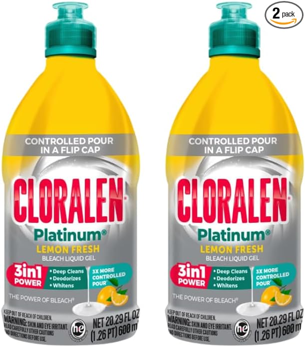 High-Viscosity Gel Bleach Cleaner – 2-Pack Splash-Free Thick Formula for Stain Removal & Deodorizing (20.3 oz each) (20.29 oz) (x2) Lemon