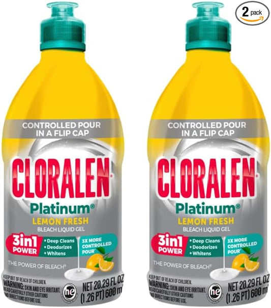 High-Viscosity Gel Bleach Cleaner – 2-Pack Splash-Free Thick Formula for Stain Removal & Deodorizing (20.3 oz each) (20.29 oz) (x2) Lemon