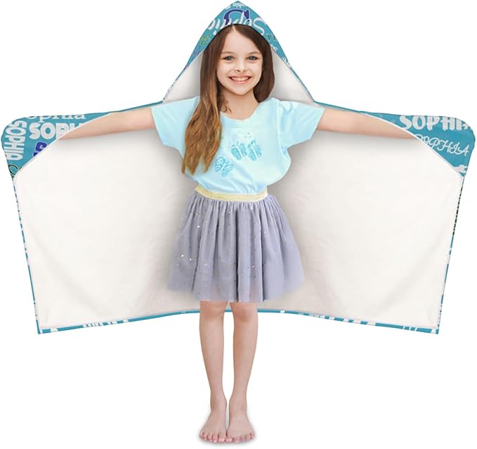 Custom Name Kids Hooded Bath Beach Towel Girls Boys, Swim Pool Cover Up Absorbent 50in x 24in, One Size, Wrap Bath Towels Beach Poncho, Sky Blue Solid Color