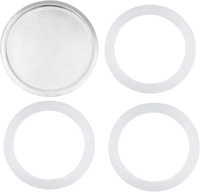 3Pcs White 3 Cup Replacement Silica Gel Gaskets and Aluminum Filters for Moka Pot Coffee Bottle 3 Cup OneSize,Paper and Plastic Household Supplies