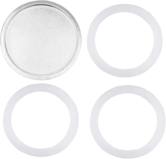 3Pcs White 3 Cup Replacement Silica Gel Gaskets and Aluminum Filters for Moka Pot Coffee Bottle 3 Cup OneSize,Paper and Plastic Household Supplies