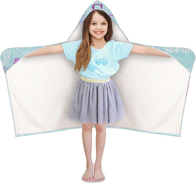 Personalized Beach Towel for Boys Girls - Toddler Towels with Hood Snaps - Personalize Towel with Your Name, Solid Light Blue