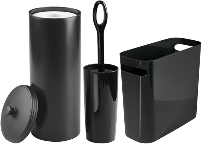 InterDesign Moda Toilet Bowl Brush and Holder - Bathroom Cleaning Storage, Black