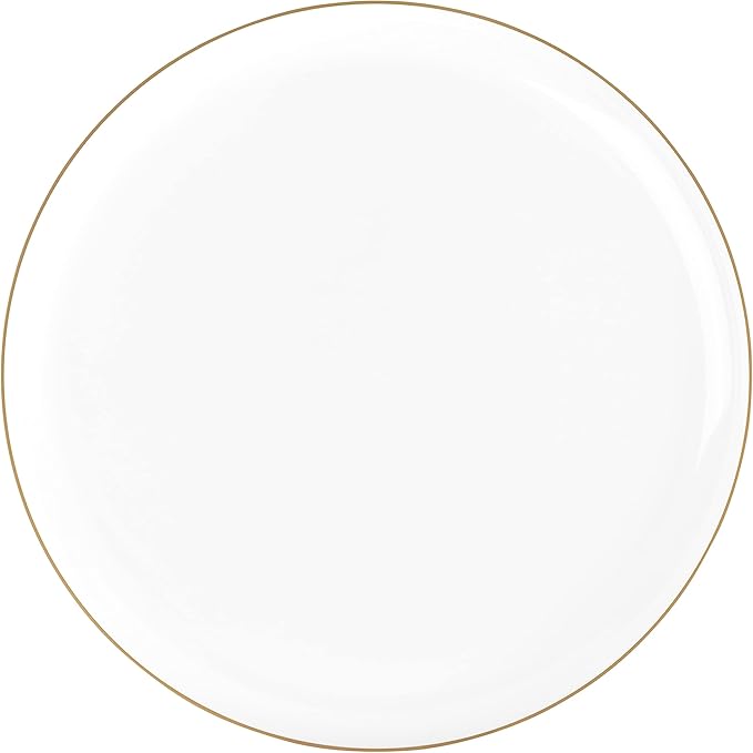 [30 Pack 10.7''] White Plastic Party Plates With Gold Rim Edge Collection Premium heavyweight Elegant Disposable Tableware Dishes