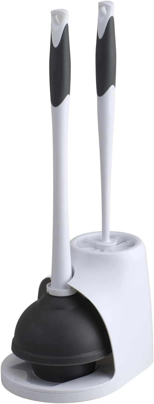 Clorox Toilet Plunger and Brush Bowl Set with Holder Caddy Storage for Cleaning Bathroom and Unclogging Toilets, White and Gray