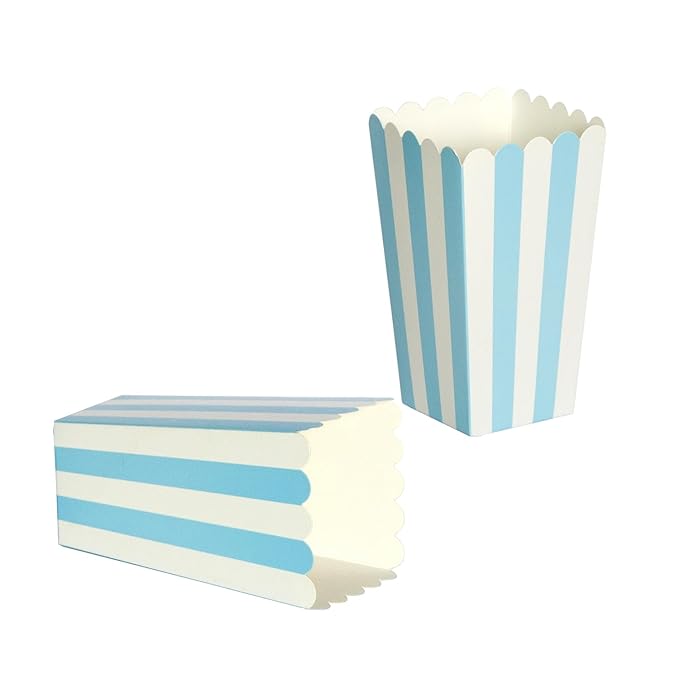 XIEHE 24 Pack Striped Popcorn Boxes - Carnival Parties Mini Paper Popcorn and Candy Containers, Party Supplies for Movie Nights (Blue)