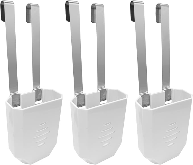 ZALIR 3 Pcs Toilet Tank Holders, White Plastic Hanging Toilet Tank Bracket with Stainless Steel Hook, Long-Lasting Rust-Resistant Carrier, Space-Saving Bathroom Organizer