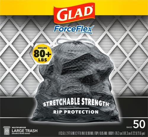 Glad Large 30 Gallon Trash Bags,Unscented Heavy Duty Garbage Bags,Forceflex with Drawstring,(Packaging May Vary), 50 Count (Pack of 150)