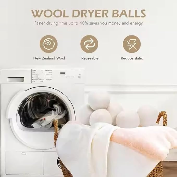 Organic Wool Dryer Balls: Eco-Friendly & Chemical-Free | Our Anti-Entanglement Reusable Balls Eliminate Wrinkle Static | 6-Pack XL Dryer Balls for Laundry is Made with New Zealand Wool (Gry-DG)