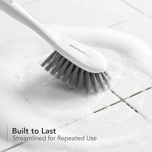 OVENTE Multipurpose Household Cleaning Kit, Deep Cleaning Brush Set with Wiper & Dustpan, Ergonomic Handle & Stiff Bristles, Ideal for Cleaning Kitchen, Bathroom, Dishes, Tiles & Sink, White CTB018WGY