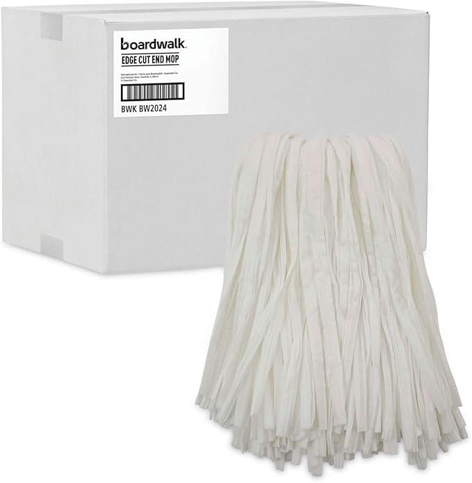 Boardwalk Nonwoven Cut End Edge Mop, Rayon/Polyester, #24, White, 12/Carton