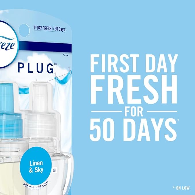 Febreze Plug In Air Freshener, Odor-Fighting Scented Oil Refill, Downy Calm Scent, 3 Refills