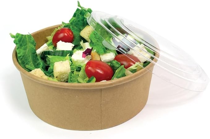 Ruthy's Outlet Kraft Salad Bowls W/Clear Lids – Disposable Paper Salad Containers, Eco-Friendly | Leak-Resistant | Microwave Safe – Ideal for Meal Prep, To-Go Orders & Catering (100, 24 oz)