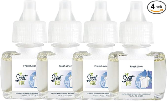 Scent Fill Fresh Linen Plug in Air Freshener, 4 Scented Oil Refills