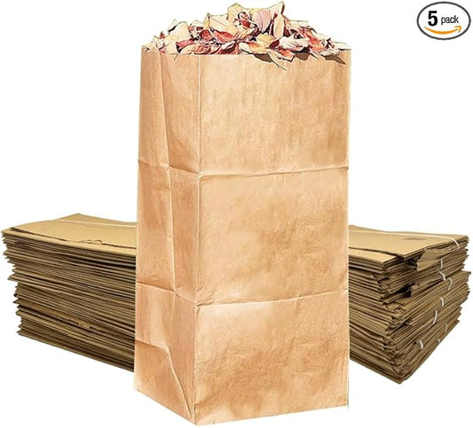 Rocky Mountain Goods Yard Waste Bags - Large 30 Gallon Brown Paper Leaf Bags for Yard/Garden/Lawn - Environmental Friendly - Tear Resistant - Heavy Duty - 2 Ply Self Standing (Pack of 5)