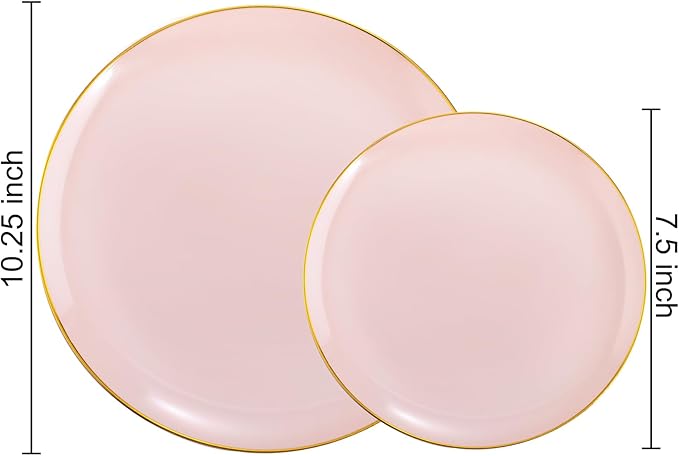 PULOTE 100PCS Pink Plastic Plates - Heavy Duty Pink and Gold Disposable for Party, Wedding, Mother's Day Include 50 Each (Dinner & Dessert) Plates
