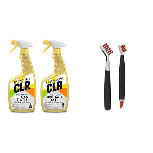 CLR Brilliant Bath Foaming Bathroom Cleaner Spray - For Use On Toilet, Bath, Shower, Sink, Glass, Stainless Steel - Fresh Scent, 26 Ounce Bottle (Pack Of 2) & OXO Good Grips Deep Clean Brush Set