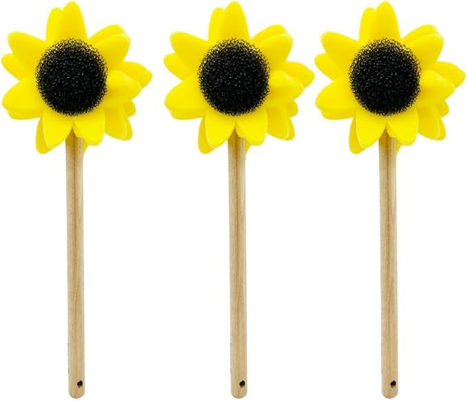 Jetz-Scrubz Sunflower Dish Mop with Solid Birch Wood Handle, Made in USA (3-Pack)