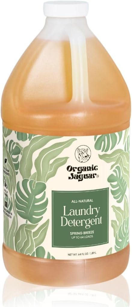Organic Jaguar Laundry Detergent, Spring Breeze, Up to 64 Loads, 100% Natural Formula with Essential Oils, Gentle & Effective Formula Without Harsh Ingredients, Paraben & Sulfate Free, Natural Scent