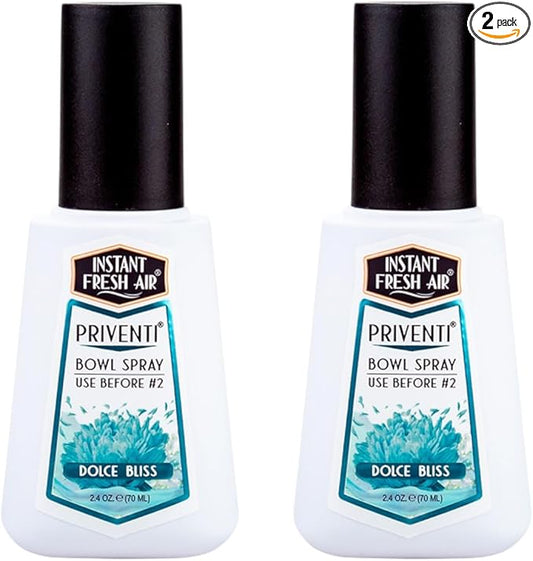 2-Pack - Instant Fresh Air Priventi Toilet Spray & Bathroom Spray Odor Eliminator - Up to 300 Uses - Travel Size Odor Elimination for #2 - Dolce Bliss Fragrance - 2.4 oz