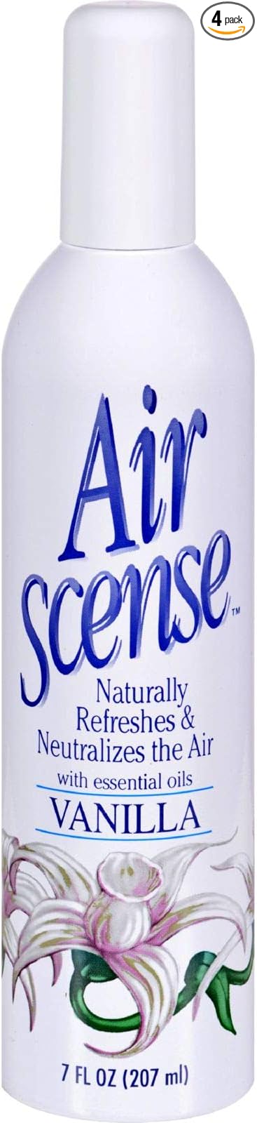 Air Scense Air Freshener Deodorizer Room Spray for Bathroom & Home, Essential Oils, Natural Vanilla - 7 fl oz (4-Pack)