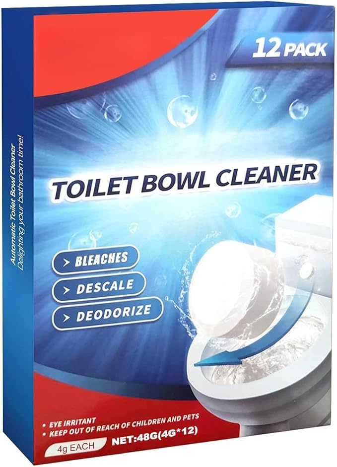 Toilet Bowl Cleaner Tablets 12 Packs, Household Toilet Cleaner with Bleach for Deodorizing and Descaling, Bathroom Cleaner Fresh Scent, Compatible with effective to use Works with Toilets