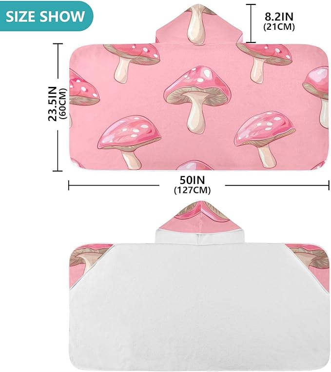 SUABO Kids' Bath Towels Pink Mushroom Hooded Towels for Boys Girls,Toddler Towels Multi-Purpose for Beach,Pool and Bathroom,23.5" x 50", Soft and Highly Absorbent