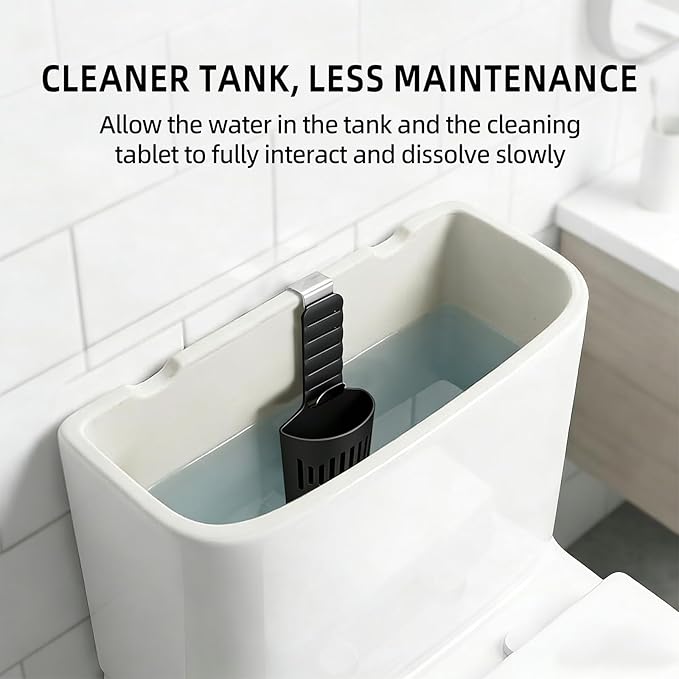 Adjustable Toilet Tank Tablet Holder, Hanging Controlled Release Bleach Tablet Dispenser, Large Silicone Basket Carrier with Rustproof Hooks for Toilet Tank, Fit Up to 7" Water Level,2pcs bla