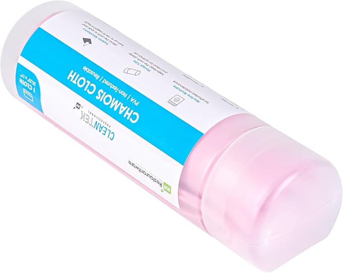 Restaurantware-Clean Tek Professional 25.2 x 16.9 Inch Chamois Cloth, 1 Reusable Microfiber Towel - Storage Tube Included, Absorbent, Pink PVA Microfiber Cleaning Rag, for Windows Or Cars