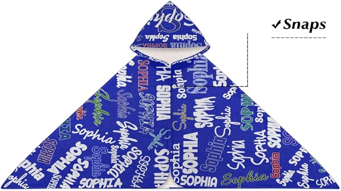 Custom Kids Hooded Beach Towel with Name, Swimsuit Cover-up Wrap Travel Holiday Bath Towel with Snaps, One Size, Royal Blue Background