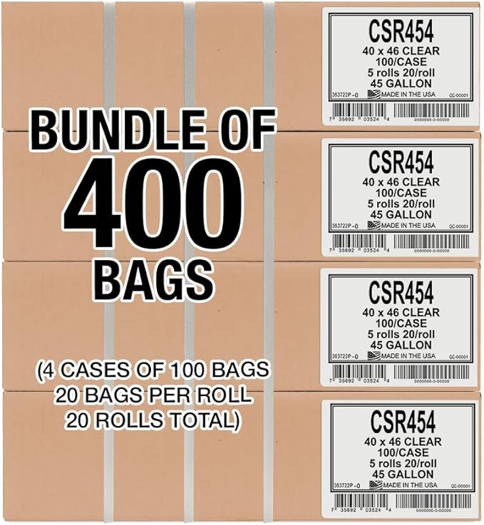 45 Gallon Clear Trash Bags - (Huge 400 Pack) - 40" x 46" - 2.0 MIL (Equivalent) - CSR Series - Heavy Duty Industrial Liners Clear Garbage Bags for Recycling, Contractors, Storage, Outdoor