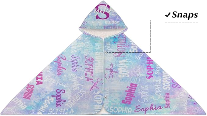 Personalized Hooded Bath Towels with Name, Custom Beach Towels for Kids Cotton Soft Swim Towels Camping Towels Toddler Beach Towels, Light Blue Galaxy Watercolor