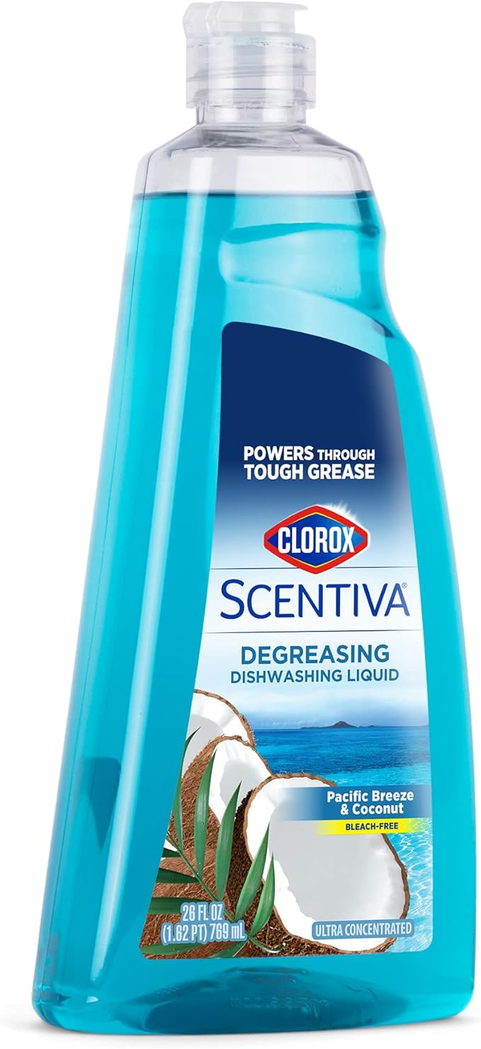 Clorox Scentiva Dishwashing Liquid Soap | Smells Great and Cuts Through Grease FAST | Quick Rinsing Formula Washes Away Germs | A Powerful Clean You Can Trust, Pacific Breeze & Coconut, 26 Oz