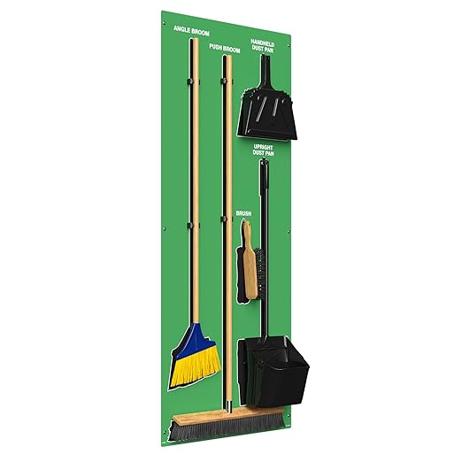 Clean & Sweep 5S Shadow Board/Wall Mount Broom Holder, 68" x 30" Board, 5S Cleaning Station - with Broom and Dustpan Set Included, Made in The USA by AccuformNMC, Green/Black, PSB716GNBK