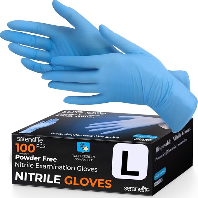 Serenelife Soft Industrial Gloves, Nitrile and Vinyl Gloves, Powder-Free, Textured Grip, Ideal for Cleaning, Food Service, Automotive, Household Work